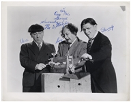 The Three Stooges Signed 10'' x 8'' Glossy Photo With Shemp, Circa Early 1950s -- Inscribed by Moe ''To Our Pal George'' -- Very Good Plus Condition